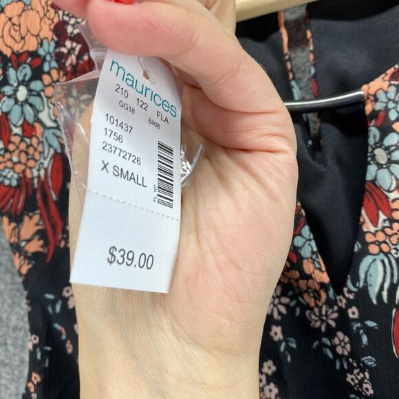 5/$45 New Maurices Dress Women XS Black Floral Sheath Midi Sleeveless Hook & Eye - Picture 6 of 10